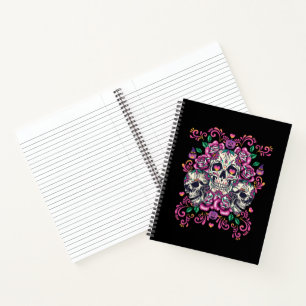 Schädelblume, Skelett Aquarellfarbe Rosa, Hallowee Notizblock