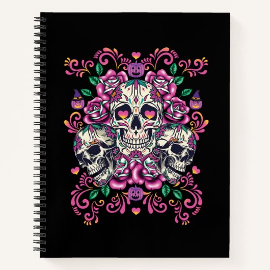 Schädelblume, Skelett Aquarellfarbe Rosa, Hallowee Notizblock (Vorderseite)