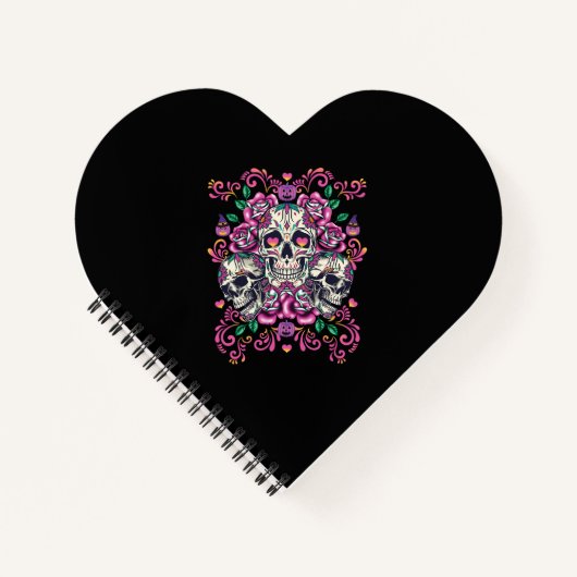 Schädelblume, Skelett Aquarellfarbe Rosa, Hallowee Notizblock (Vorderseite)