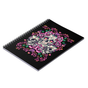 Schädelblume, Skelett Aquarellfarbe Rosa, Hallowee Notizblock