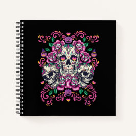 Schädelblume, Skelett Aquarellfarbe Rosa, Hallowee Notizblock