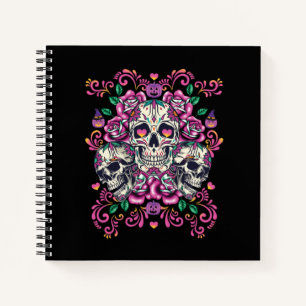 Schädelblume, Skelett Aquarellfarbe Rosa, Hallowee Notizblock