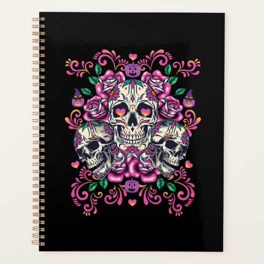 Schädelblume, Skelett Aquarellfarbe Rosa, Hallowee Planer (Vorderseite)