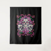 Schädelblume, Skelett Aquarellfarbe Rosa, Hallowee Wandteppich (Vorderseite)