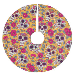 Schädelblumen: Hintergrund zum mexikanischen Tag Polyester Weihnachtsbaumdecke
