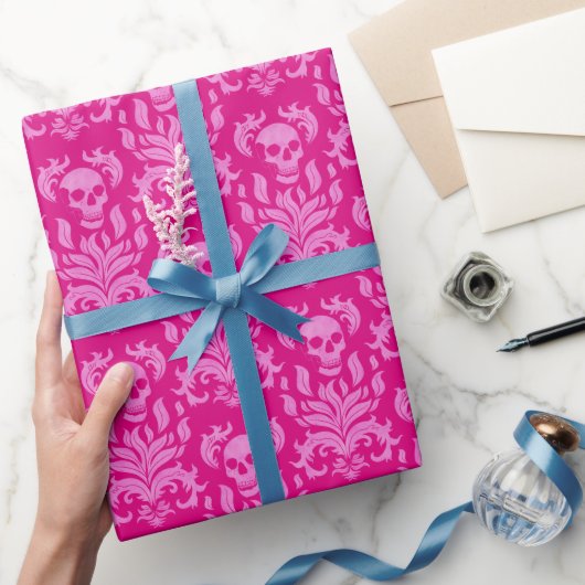 Schädelbrand-Damaskus in rosa Glitzer-Effekt Geschenkpapier (Schenken)