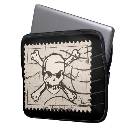 SchädelBriefmarke Laptopschutzhülle (Vorderseite Links)