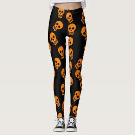 Schädelconfetti-Gamaschen orange/Schwarzes Leggings