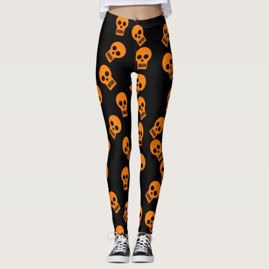 Schädelconfetti-Gamaschen orange/Schwarzes Leggings (Vorderseite)