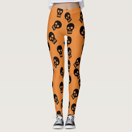 Schädelconfetti-Gamaschen-Schwarzes/Orange Leggings (Vorderseite)