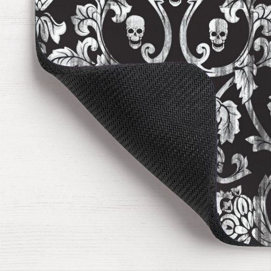 Schädeldamast in Schwarzweiss. Mousepad (Ecke)