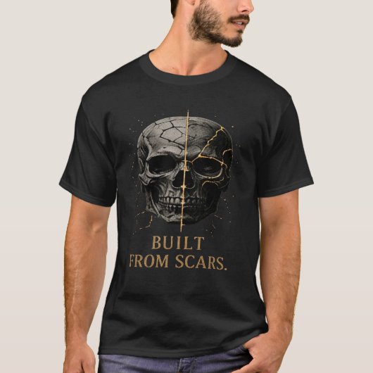 Schädeldesign 'Aus Narben Gebaut' T-Shirt (Vorderseite)