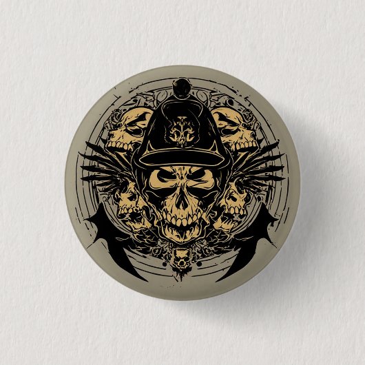 Schädeldesign mit Flügeln und Symbolen Button (Vorderseite)