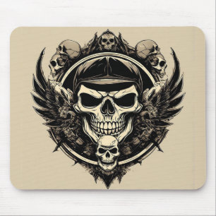 Schädeldesign mit Flügeln und Symbolen Mousepad