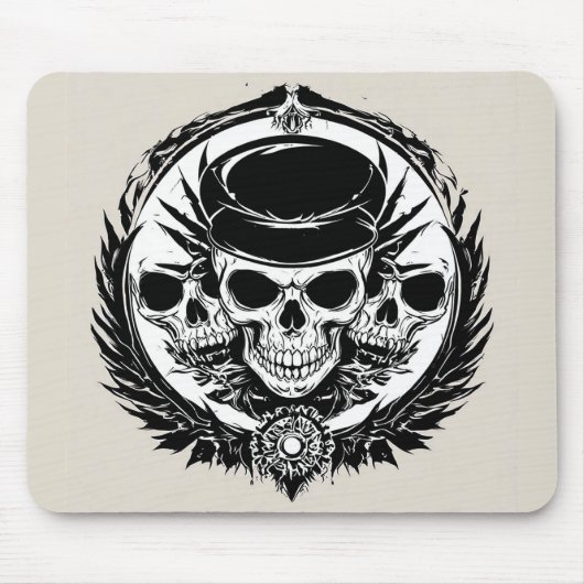 Schädeldesign mit Flügeln und Symbolen Mousepad (Vorne)