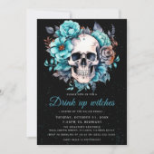 Schädelerwachsene trinken Hexen Halloween-Party Einladung (Vorderseite)