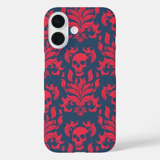 Schädelflammdamaske in rot auf blau Case-Mate iPhone hülle (Rückseite)