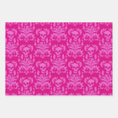 Schädelflammdamast in Bubblegum rosa auf heiß rosa Geschenkpapier Set (Vorderseite)