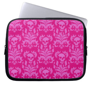 Schädelflammdamast in Bubblegum rosa auf heiß rosa Laptopschutzhülle