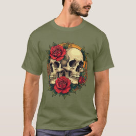 Schädelgegenstände mit Rote Rosen T-Shirt
