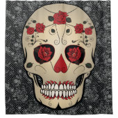 Schädelgesicht mit Dame Bug Augen Zuckerhut Duschvorhang (Vorderseite)