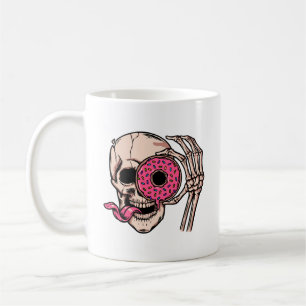 Schädelgesicht mit Donut, dunklem Spaß, süß und sa Kaffeetasse
