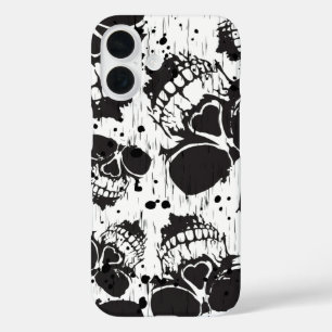 Schädelgrunge nahtlos schwarzes Muster iPhone 16 Hülle