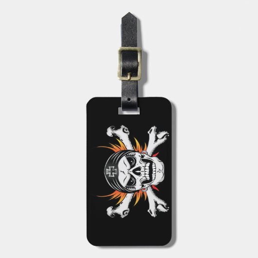 Schädelknochen mit flammenden Flügeln Gepäckanhänger (Vorderseite vertikal)