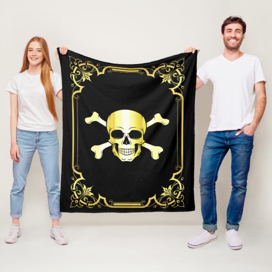 Schädelknochen/Piratenflagge/Pirate/Gold/Schwarze  Fleecedecke (Beispiel)