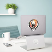 Schädelknochen und Feuer Aufkleber (Laptop auf Schreibtisch)