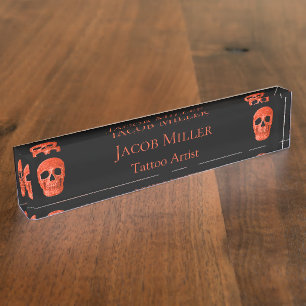 Schädelkopf Gothic Neon Orange Schwarzes Tattoo-St Namensplakette