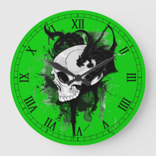 Schädelkopf mit Drache-Graffiti Große Wanduhr