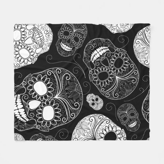 Schädelköpfe aus schwarz und weiß fleecedecke (Vorderseite (Horizontal))