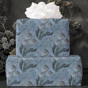 Schädellöwenzahn Gothic Botanical Blau Geschenkpapier