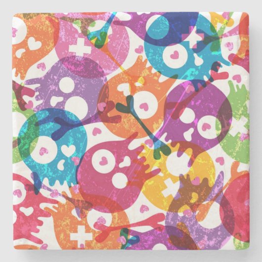 Schädelmuster 3 steinuntersetzer (Vorderseite)