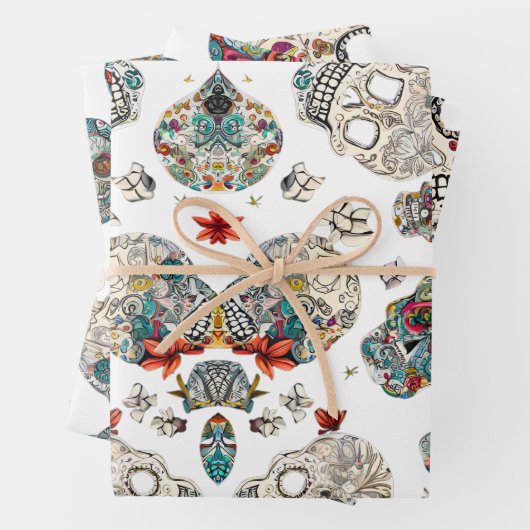 Schädelmuster aus Zucker, umhüllend Blatt Set von (Beispiel)