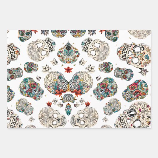 Schädelmuster aus Zucker, umhüllend Blatt Set von (Vorderseite)