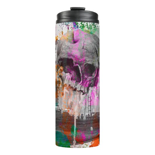 Schädelmuster. bunt wirkende Effekte Schiffskörper Thermosbecher (Vorderseite)