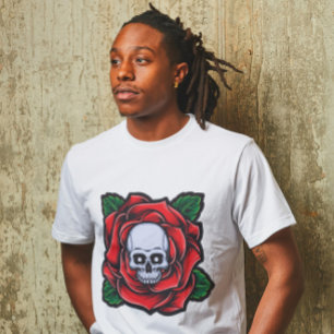 Schädeln und dynamische Rote Rose T-Shirt