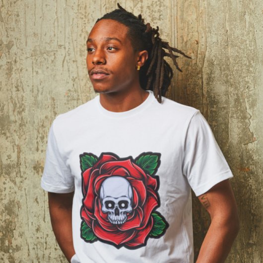 Schädeln und dynamische Rote Rose T-Shirt