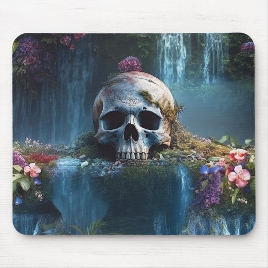 Schädeln unter Wasserfällen und Blume Entfallen Mousepad (Vorne)