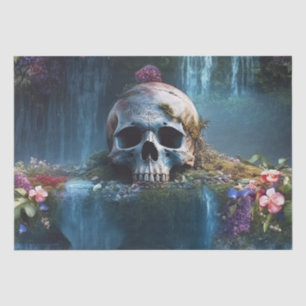 Schädeln unter Wasserfällen und Blume Entfallen Seidenpapier