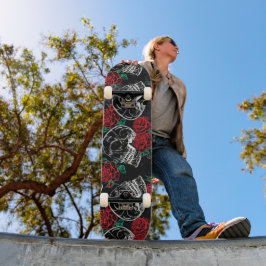 SchädelRote Rose | Beängstigendes modernes gotisch Skateboard