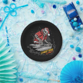 Schädelsanta-Claus mit Weihnachtsjacke und Hut auf Pappteller (Party)