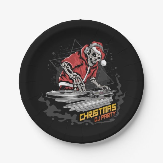 Schädelsanta-Claus mit Weihnachtsjacke und Hut auf Pappteller (Vorderseite)