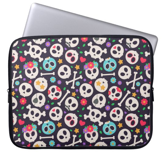 SchädelSet. Nahtloses Muster mit flachem Design vo Laptopschutzhülle (Vorderseite)