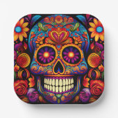 Schädeltag des toten farbigen Papiers Pappteller (Vorderseite)