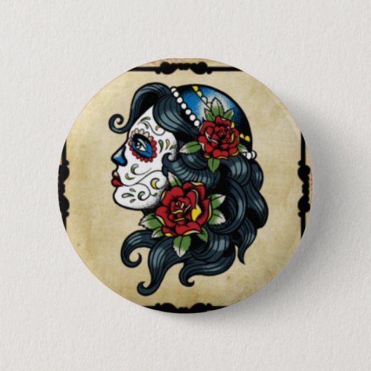 Schädeltätowierungsmädchen Button (Vorderseite)
