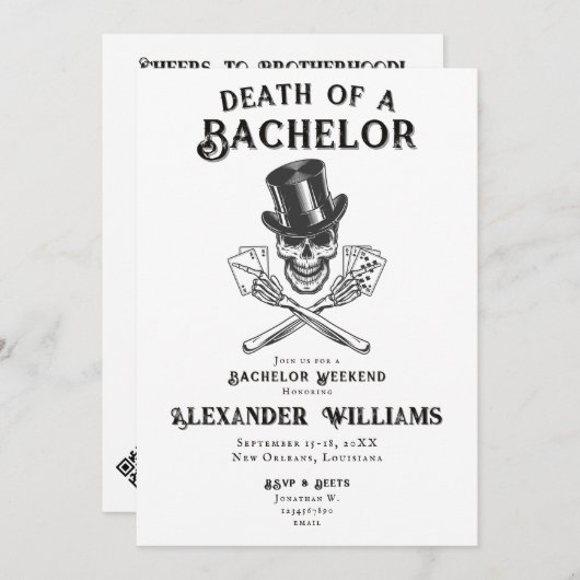 Schädeltod einer Bachelor-Poker-Bachelor-Party Einladung (Vorne/Hinten)