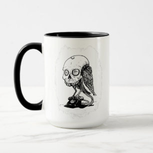 Schädelvogel auf einem Vintagen Drehtelefon Tasse